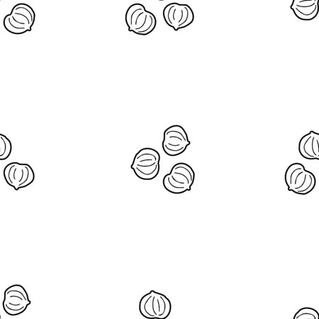 Hazelnut hand drawn vector seamless pattern. Outline monochrome texture made in doodle style.Fruit background for package, merch, wallpaper, menu and other design.のイラスト素材