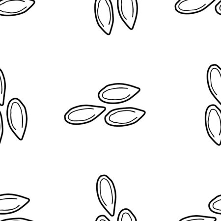 Linen seeds hand drawn vector seamless pattern. Outline monochrome texture made in doodle style.Fruit background for package, merch, wallpaper, menu and other design.のイラスト素材