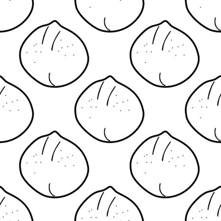 Macadamia nut hand drawn vector seamless pattern. Outline monochrome texture made in doodle style.Fruit background for package, merch, wallpaper, menu and other design.のイラスト素材