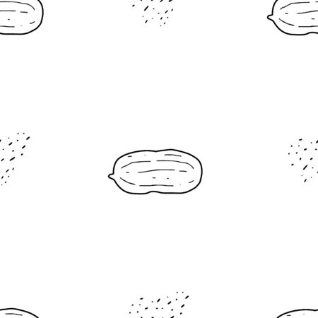 Peanut hand drawn vector seamless pattern. Outline monochrome texture made in doodle style.Fruit background for package, merch, wallpaper, menu and other design.のイラスト素材