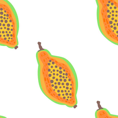 Exotic fruit pattern. Vector seamless background made in funny doodle style. Clipart food elements. Hand painted elements.のイラスト素材
