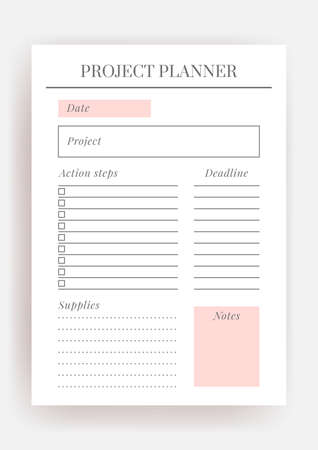 Paper size A4 Vector Planner template. Blank printable vertical notebook page. Business organizer. Calendar daily, weekly, monthly, yearly, habit tracker, project, notes, goals. Week starts on Mondayのイラスト素材