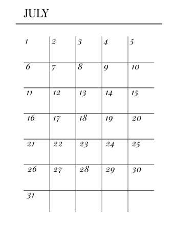 US Letter size Vector Planner template. Blank printable vertical notebook page. Business organizer. July Calendar habit tracker, project, notes, goals.のイラスト素材