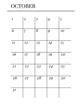 US Letter size Vector Planner template. Blank printable vertical notebook page. Business organizer. October Calendar habit tracker, project, notes, goals.のイラスト素材