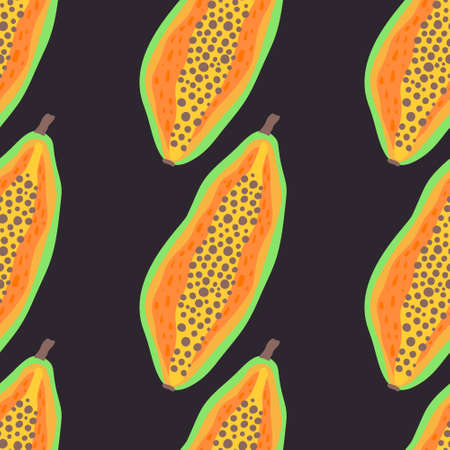 Exotic fruit pattern. Vector seamless background made in funny doodle style. Clipart food elements. Hand painted elements.のイラスト素材