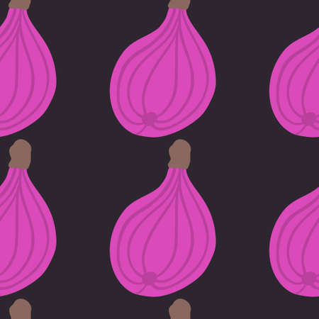 Exotic Fig fruit pattern. Vector seamless background made in funny doodle style. Clipart food elements. Hand painted elements.のイラスト素材
