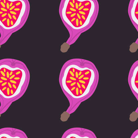 Exotic Fig fruit pattern. Vector seamless background made in funny doodle style. Clipart food elements. Hand painted elements.のイラスト素材