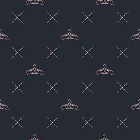 Golden crown seamless vector pattern. Geometric gold outline symbol of royalty. Vintage King and Queen logo Background.のイラスト素材