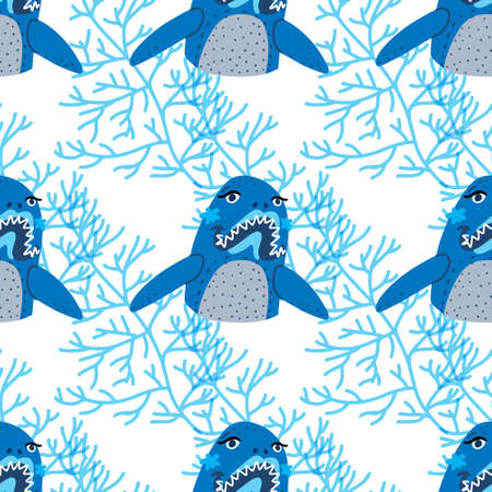 Cartoon baby shark vector clip art drawing. Seamless pattern. T-shirt print. Ocean fish character. Sweet funny animals.のイラスト素材