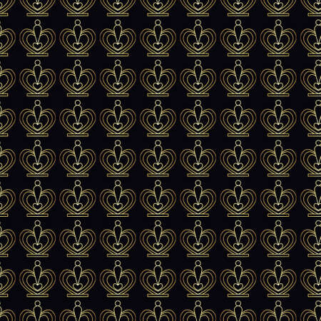 Golden crown seamless vector pattern. Geometric gold outline symbol of royalty. Vintage King and Queen logo Background.のイラスト素材