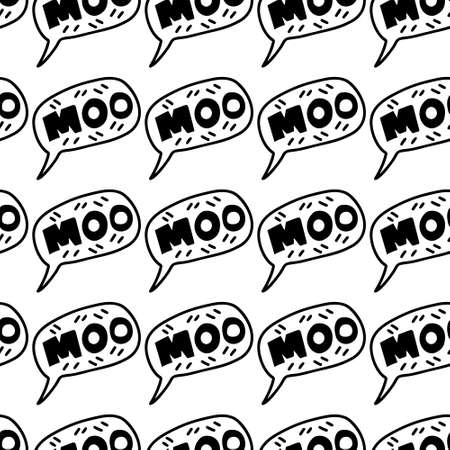 Hand drawn lettering quote - Moo- in speech bubble.Seamless pattern background. Custom typography for your designs:t-shirts,bags,posters,invitation.のイラスト素材