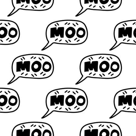 Hand drawn lettering quote - Moo- in speech bubble.Seamless pattern background. Custom typography for your designs:t-shirts,bags,posters,invitation.のイラスト素材