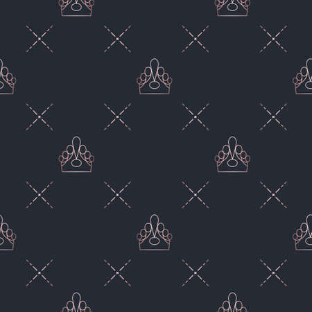Golden crown seamless vector pattern. Geometric gold outline symbol of royalty. Vintage King and Queen logo Background.のイラスト素材