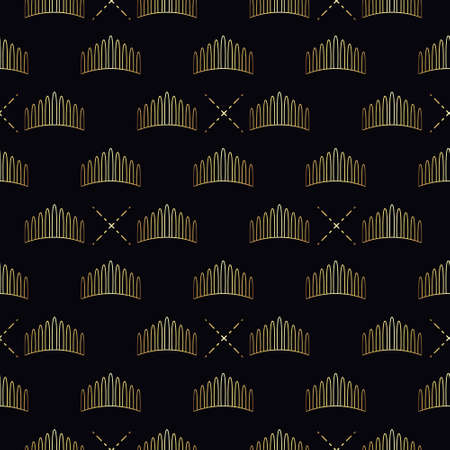 Golden crown seamless vector pattern. Geometric gold outline symbol of royalty. Vintage King and Queen  Background.のイラスト素材