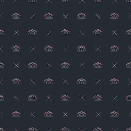 Golden crown seamless vector pattern. Geometric gold outline symbol of royalty. Vintage King and Queen  Background.のイラスト素材