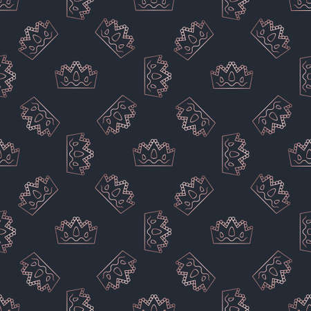 Golden crown seamless vector pattern. Geometric gold outline symbol of royalty. Vintage King and Queen  Background.のイラスト素材
