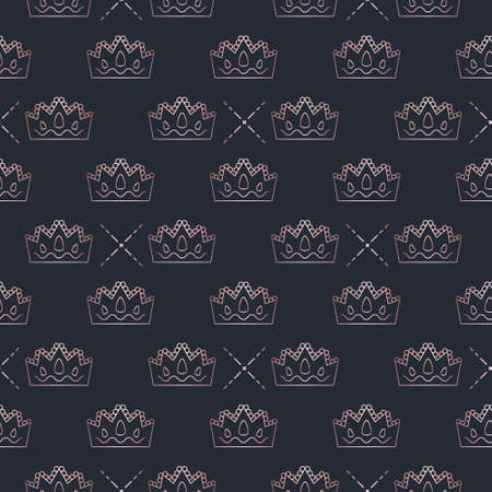 Golden crown seamless vector pattern. Geometric gold outline symbol of royalty. Vintage King and Queen  Background.のイラスト素材