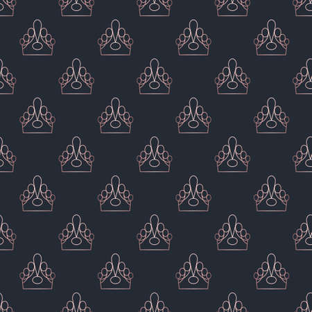 Golden crown seamless vector pattern. Geometric gold outline symbol of royalty. Vintage King and Queen logo Background.のイラスト素材