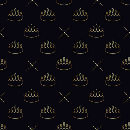 Golden crown seamless vector pattern. Geometric gold outline symbol of royalty. Vintage King and Queen  Background.のイラスト素材