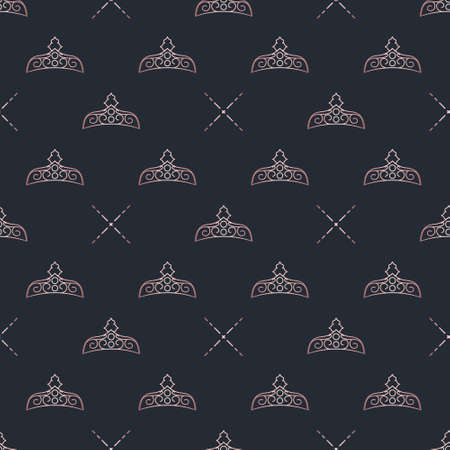 Golden crown seamless vector pattern. Geometric gold outline symbol of royalty. Vintage King and Queen Background.のイラスト素材