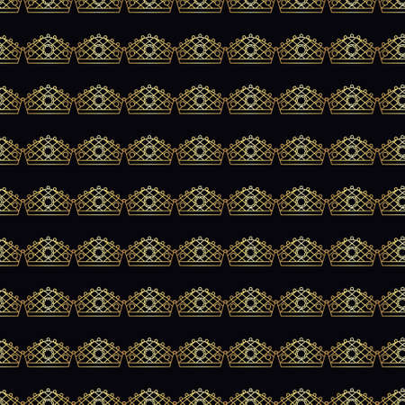 Golden crown seamless vector pattern. Geometric gold outline symbol of royalty. Vintage King and Queen Background.のイラスト素材