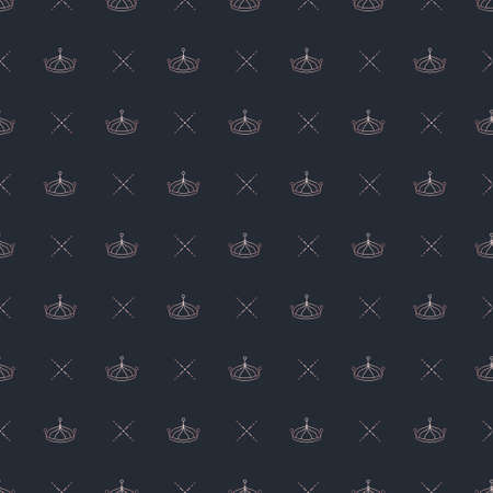Golden crown seamless vector pattern. Geometric gold outline symbol of royalty. Vintage King and Queen Background.のイラスト素材