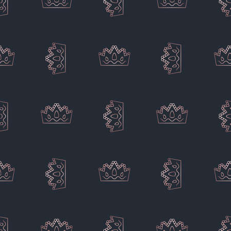 Golden crown seamless vector pattern. Geometric gold outline symbol of royalty. Vintage King and Queen Background.のイラスト素材