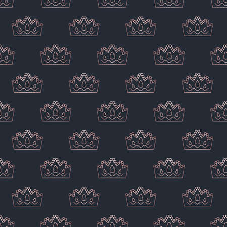 Golden crown seamless vector pattern. Geometric gold outline symbol of royalty. Vintage King and Queen Background.のイラスト素材