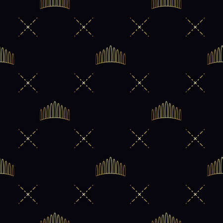 Golden crown seamless vector pattern. Geometric gold outline symbol of royalty. Vintage King and Queen Background.のイラスト素材