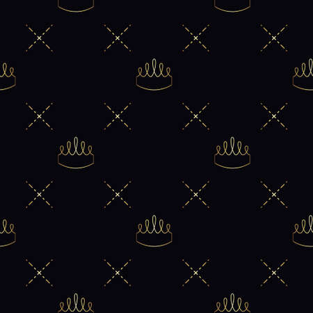 Golden crown seamless vector pattern. Geometric gold outline symbol of royalty. Vintage King and Queen Background.のイラスト素材