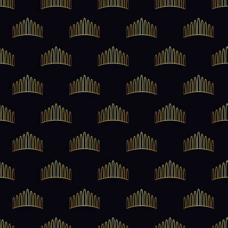 Golden crown seamless vector pattern. Geometric gold outline symbol of royalty. Vintage King and Queen Background.のイラスト素材