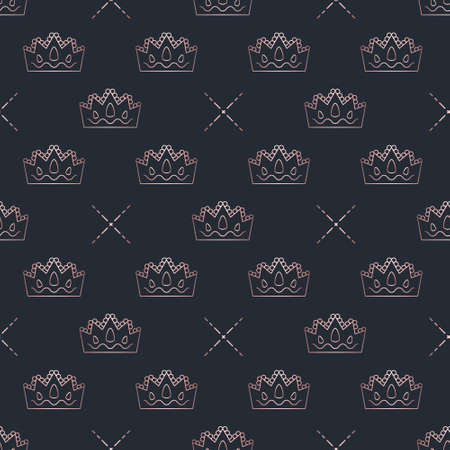 Golden crown seamless vector pattern. Geometric gold outline symbol of royalty. Vintage King and Queen Background.のイラスト素材