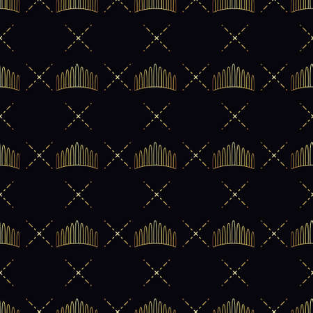 Golden crown seamless vector pattern. Geometric gold outline symbol of royalty. Vintage King and Queen Background.のイラスト素材