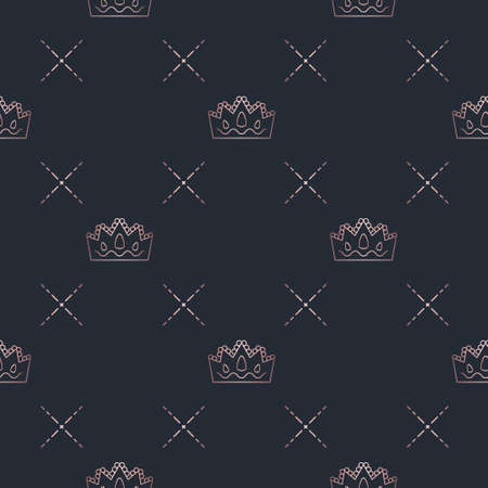 Golden crown seamless vector pattern. Geometric gold outline symbol of royalty. Vintage King and Queen Background.のイラスト素材