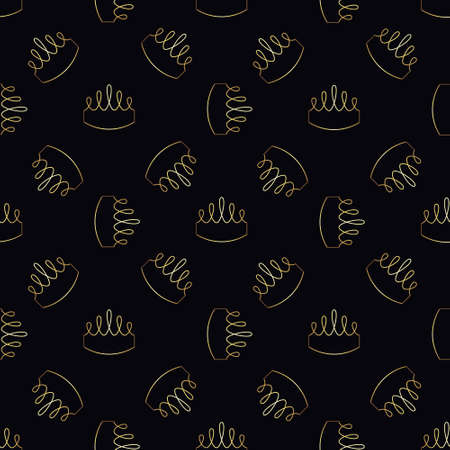 Golden crown seamless vector pattern. Geometric gold outline symbol of royalty. Vintage King and Queen Background.のイラスト素材