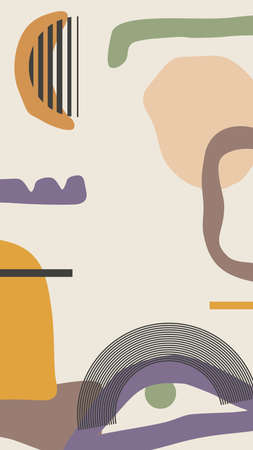 Vector vertical background with abstract elements and shapes in Boho style. Background for social media stories. Minimalist Mid century modern.のイラスト素材