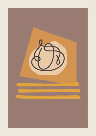 Vector Autumn vertical background with abstract elements and shapes in Boho style. Wall art composition minimalist Mid century modern.のイラスト素材