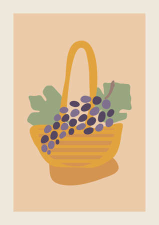 Vector Autumn vertical background with abstract elements and shapes in Boho style. Wall art composition minimalist Mid century modern.のイラスト素材