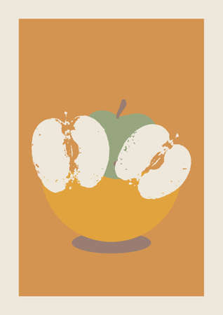 Vector Autumn vertical background with abstract elements and shapes in Boho style. Wall art composition minimalist Mid century modern.のイラスト素材