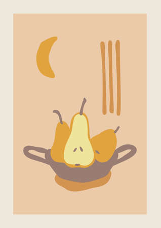 Vector Autumn vertical background with abstract elements and shapes in Boho style. Wall art composition minimalist Mid century modern.のイラスト素材