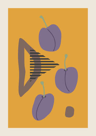 Vector Autumn vertical background with abstract elements and shapes in Boho style. Wall art composition minimalist Mid century modern.のイラスト素材