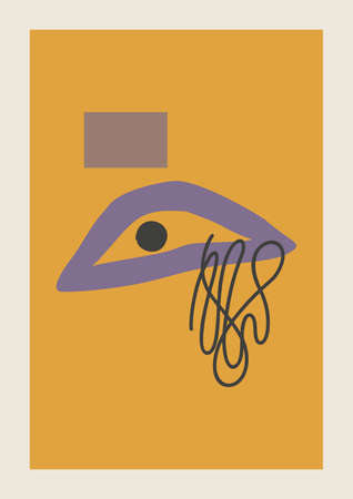 Vector Autumn vertical background with abstract elements and shapes in Boho style. Wall art composition minimalist Mid century modern.のイラスト素材