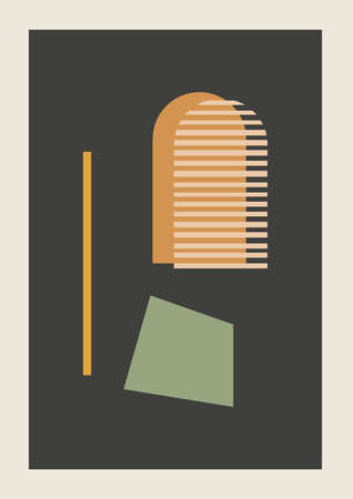 Vector Autumn vertical background with abstract elements and shapes in Boho style. Wall art composition minimalist Mid century modern.のイラスト素材