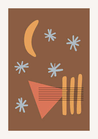 Christmas and Happy New Year Vector composition. Boho wall decor. Mid century modern minimalist art print. Organic natural shape.のイラスト素材