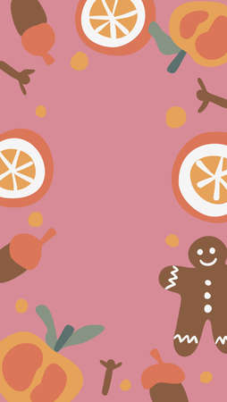 Vector vertical Christmas and New Year background with abstract elements and shapes in Boho style. Background for social media stories. Minimalist Mid century modern.のイラスト素材