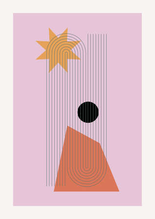 Christmas and Happy New Year Vector composition. Boho wall decor. Mid century modern minimalist art print. Organic natural shape.のイラスト素材