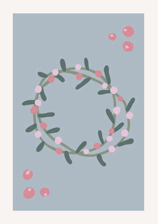 Christmas Garland Vector composition. Boho wall decor. Mid century modern minimalist art print. Organic natural shape.のイラスト素材