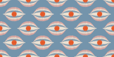 Ikat seamless ogee vector pattern. Aztec tribal abstract modern textile print. Damask style background with stripes and chevron. Ethnic watercolor fabric. Boho geometric fashion design.のイラスト素材