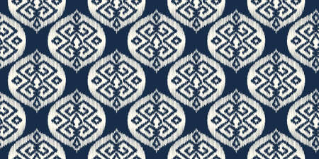 Ikat seamless ogee vector pattern. Aztec tribal abstract modern textile print. Damask style background with stripes and chevron. Ethnic watercolor fabric. Boho geometric fashion design.のイラスト素材