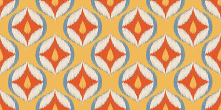 Ikat seamless ogee vector pattern. Aztec tribal abstract modern textile print. Damask style background with stripes and chevron. Ethnic watercolor fabric. Boho geometric fashion design.のイラスト素材